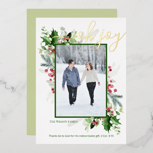 Modern Christmas Greenery Greeting Foil Holiday Ca (Front/Back)