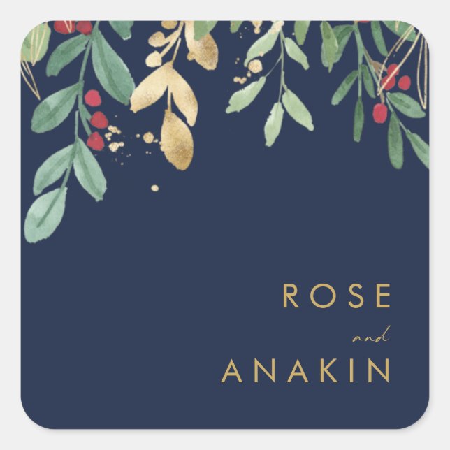 Modern Christmas Greenery | Navy Envelope Seals (Front)