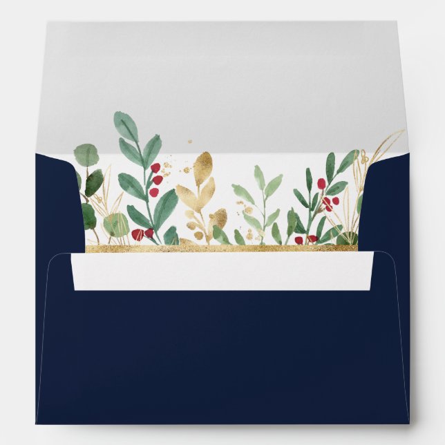 Modern Christmas Greenery | Navy Invitation Envelope (Back (Bottom))