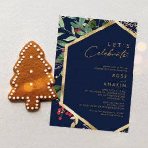Modern Christmas Greenery   Navy Let's Celebrate Invitation