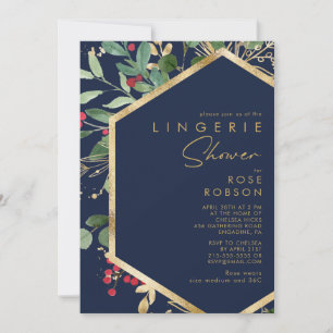Modern Christmas Greenery Navy Lingerie Shower I Invitation