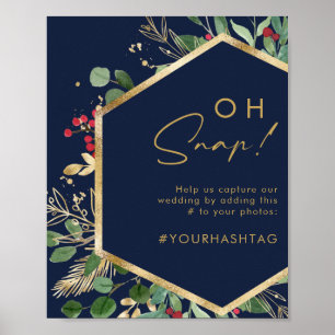 Modern Christmas Greenery   Navy Oh Snap Hashtag Poster
