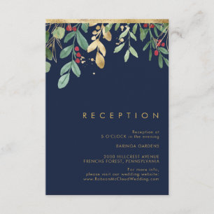 Modern Christmas Greenery   Navy Reception Enclosure Card