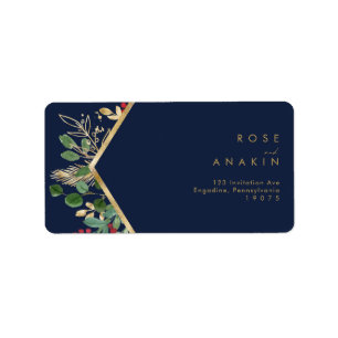 Modern Christmas Greenery   Navy RSVP Address Label