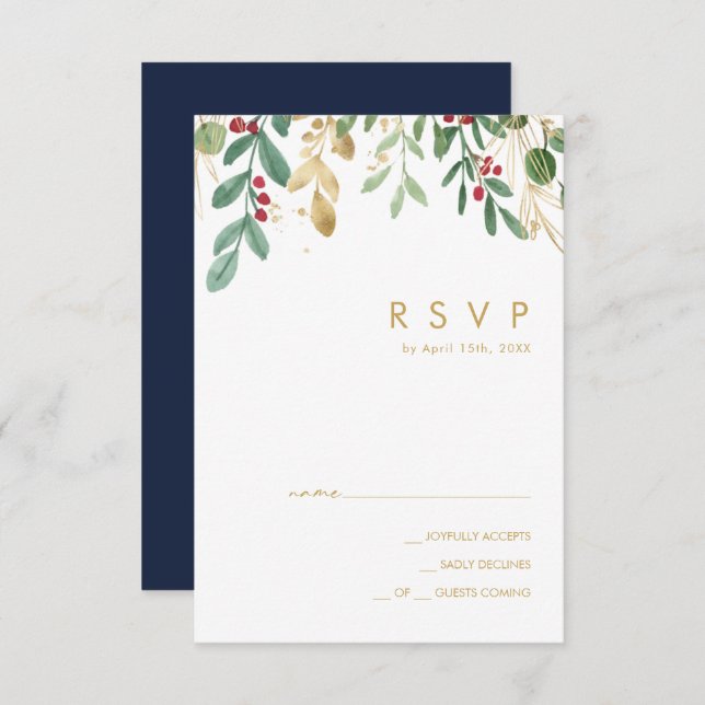 Modern Christmas Greenery | Navy RSVP Card (Front/Back)