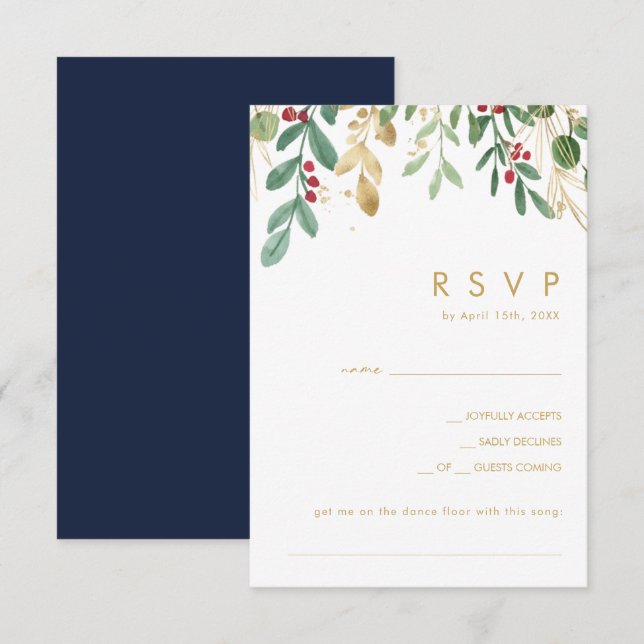 Modern Christmas Greenery | Navy Song Request RSVP (Front/Back)