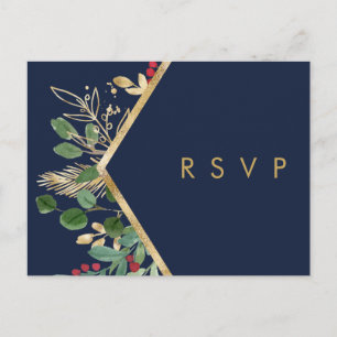 Modern Christmas Greenery   Navy Song Request RSVP Postcard