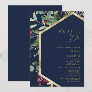 Modern Christmas Greenery Navy We Still Do Invitation