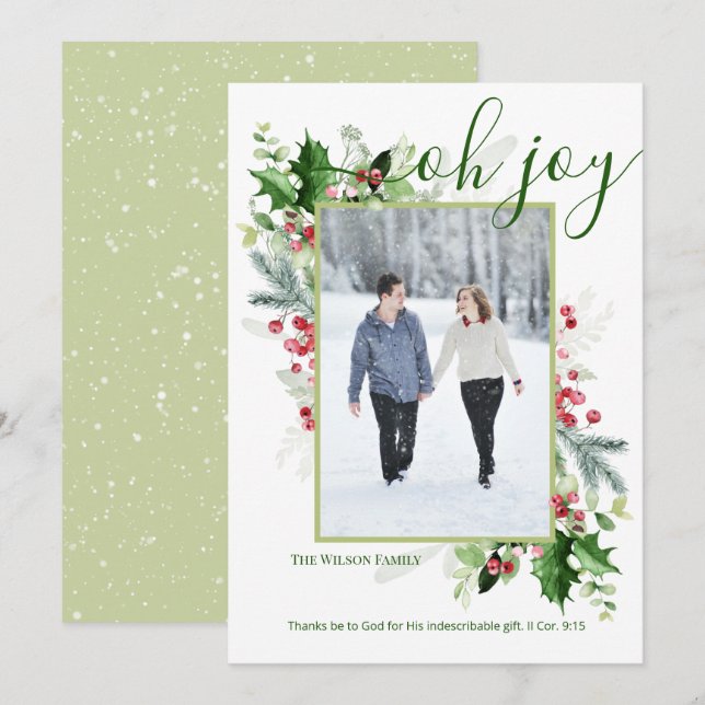 Modern Christmas Greenery Religious Greeting Holiday Card (Front/Back)