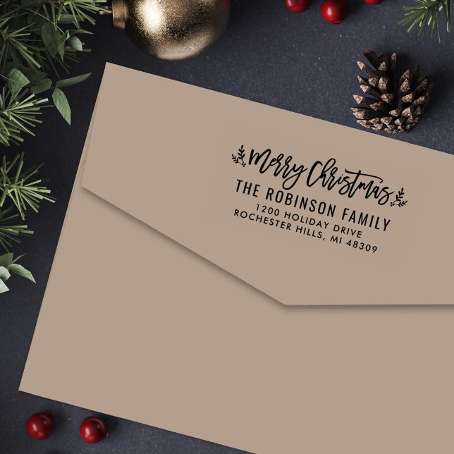 Modern Christmas Greenery Return Address Self-inking Stamp (Creator Uploaded)