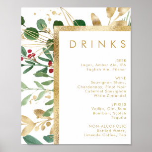 Modern Christmas Greenery   Wedding Drinks Menu Poster