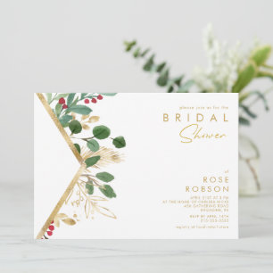 Modern Christmas Greenery   White Bridal Shower Invitation