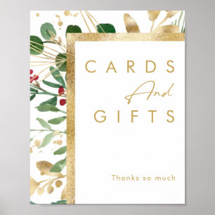 Modern Christmas Greenery White Cards and Gifts Poster