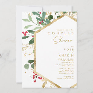 Modern Christmas Greenery   White Couples Shower Invitation