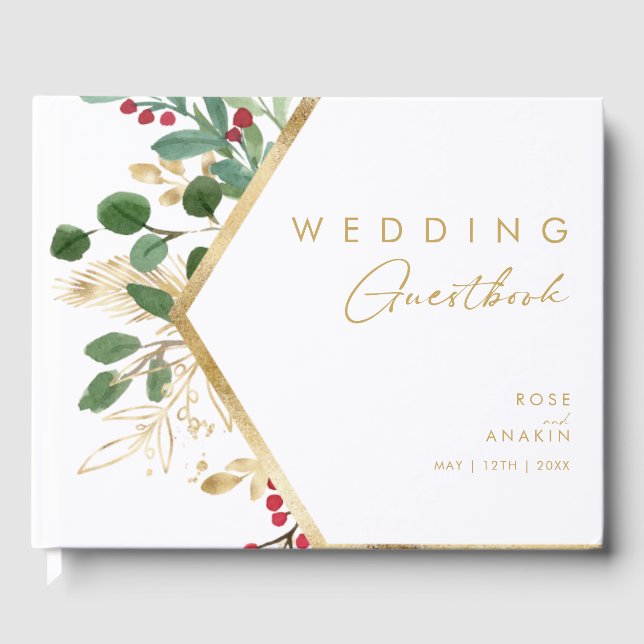 Modern Christmas Greenery | White Guest Book (Front)