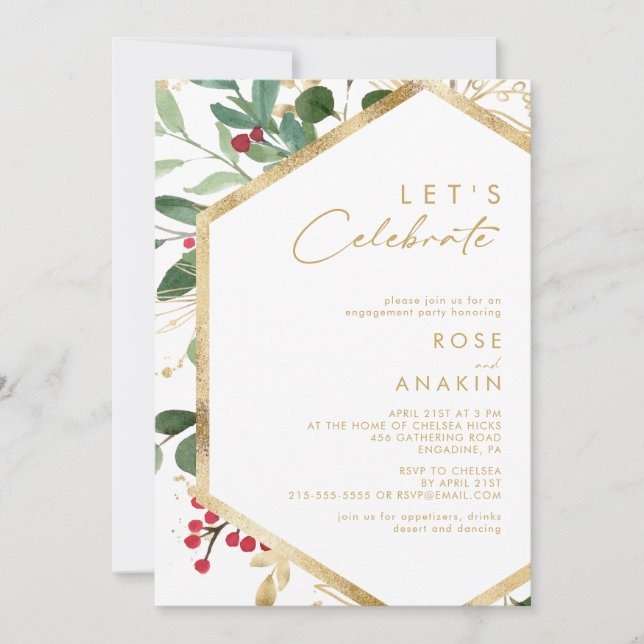 Modern Christmas Greenery | White Let's Celebrate Invitation (Front)