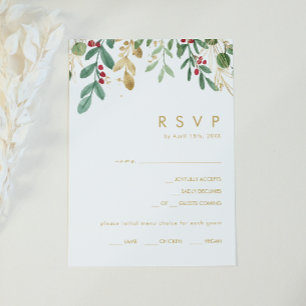 Modern Christmas Greenery White Menu Choice RSVP