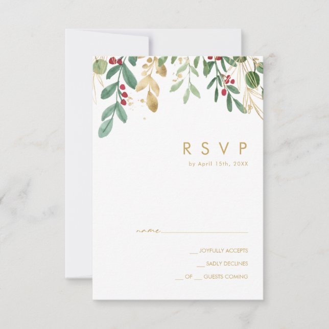 Modern Christmas Greenery | White RSVP Card (Front)