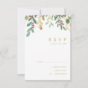 Modern Christmas Greenery White RSVP Card