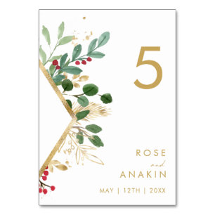 Modern Christmas Greenery White Table Number