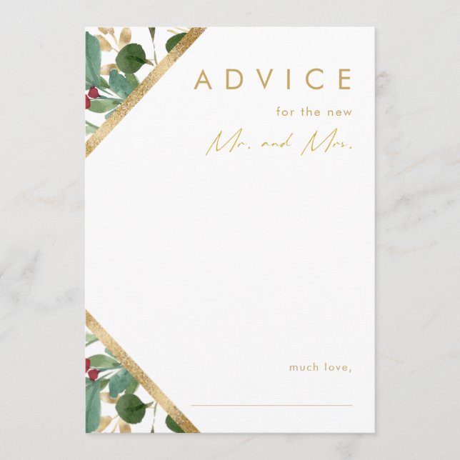 Modern Christmas Greenery | White Wedding Advice Card (Front)