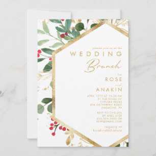 Modern Christmas Greenery   White Wedding Brunch Invitation