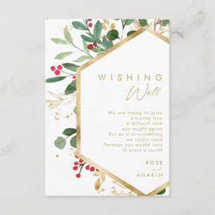 Modern Christmas Greenery   White Wishing Well Enclosure Card