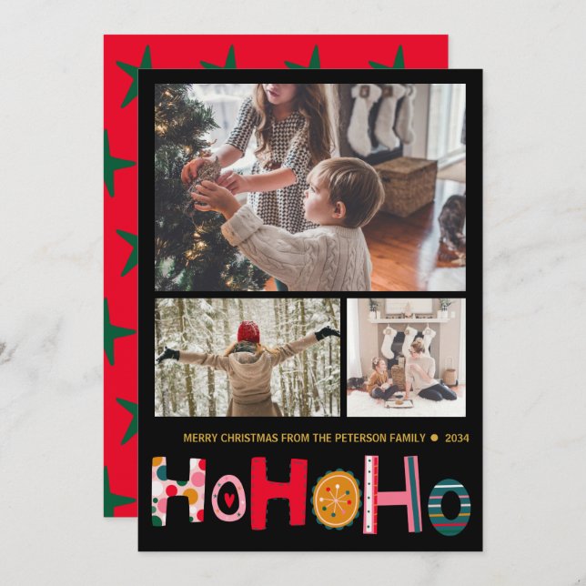 Modern Christmas Greeting 3 Photo Holiday Card (Front/Back)