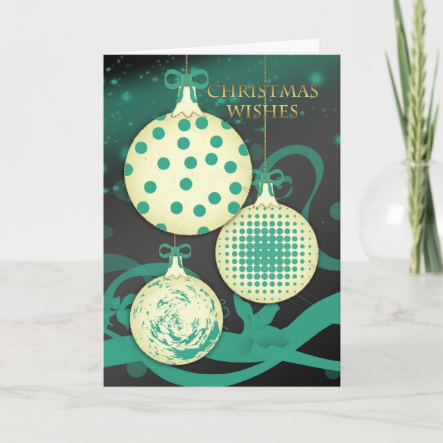 Modern Christmas Greeting Card With Three Ornament (Front)