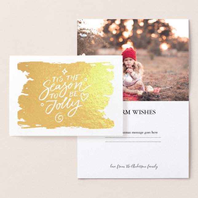 Modern Christmas Greeting Photo And Gold Foil Card (Display)
