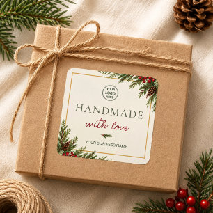 Modern Christmas Handmade With Love Business Square Sticker