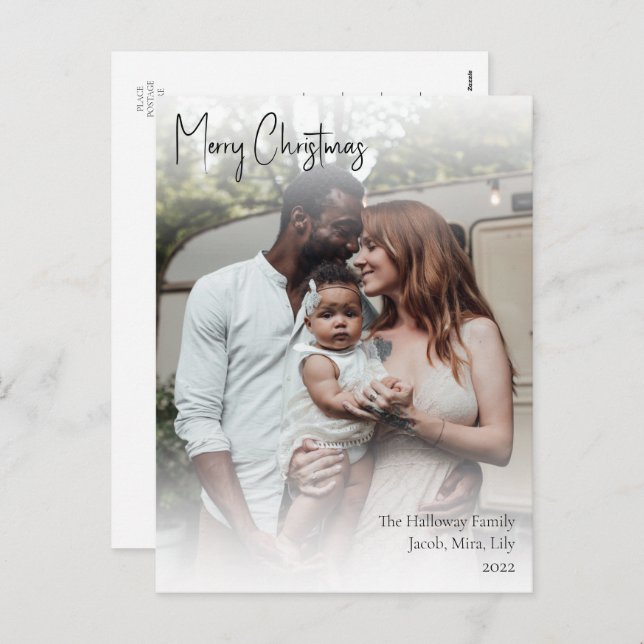 Modern Christmas Handwritten Script Full Photo Hol Holiday Postcard (Front/Back)