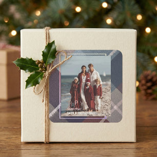 Modern Christmas Happy Holidays Family Photo Square Sticker