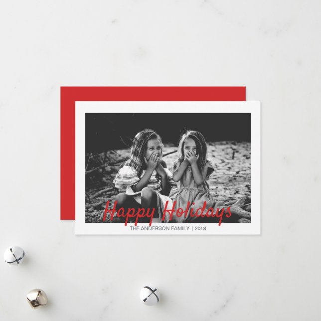 Modern Christmas Happy Holidays Photo Holiday Card (Front/Back In Situ)