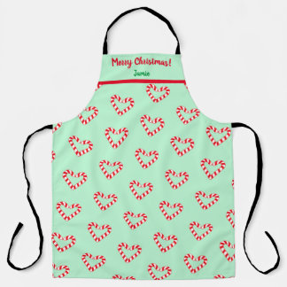 Modern Christmas Heart Candy Cane Large Apron