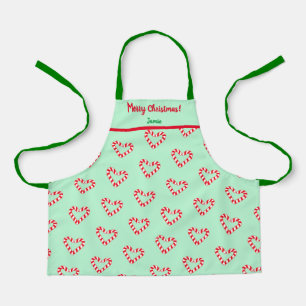 Modern Christmas Heart Candy Cane Small Apron