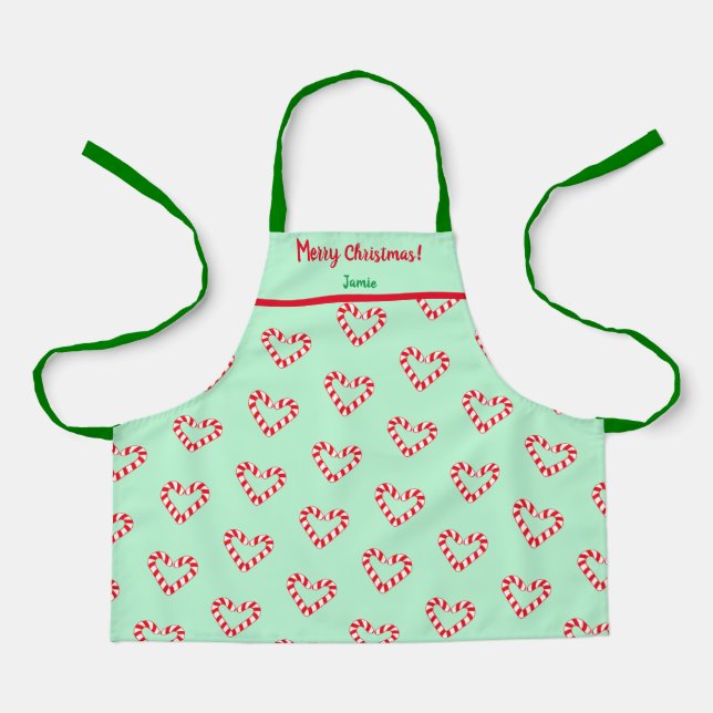 Modern Christmas Heart Candy Cane Small Apron (Front)