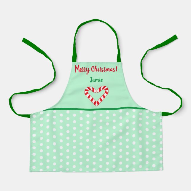 Modern Christmas Heart Candy Cane Small Apron (Front)
