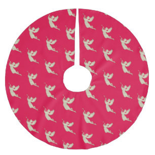 Modern Christmas Herald Angel Red Brushed Polyester Tree Skirt