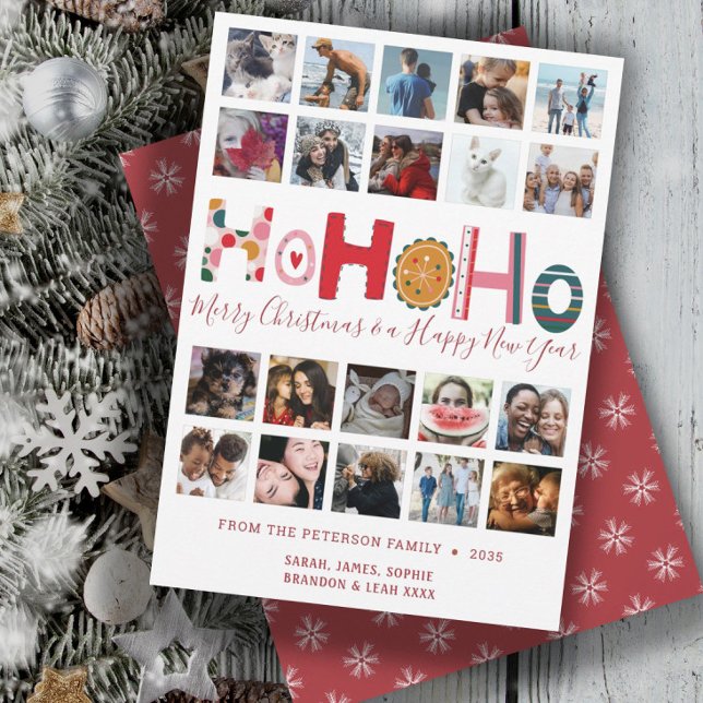 Modern Christmas Ho Ho Ho  20 photo collage  Holiday Card (Creator Uploaded)