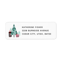 Modern Christmas Holiday Labels with Festive Tree