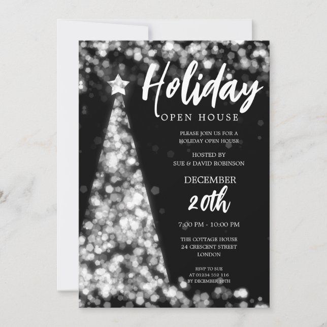 MODERN Christmas Holiday Open House Party Silver  Invitation (Front)
