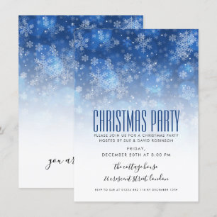 Modern Christmas Holiday Party Blue & White Invitation