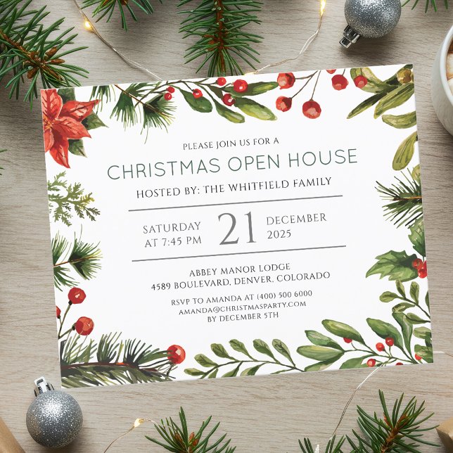Modern Christmas Holiday Party Invitation Flyer (Elegant Christmas Holiday Open House Invitation)