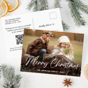 Modern Christmas Holiday PHOTO Greeting QR code Postcard
