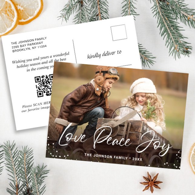 Modern Christmas Holiday PHOTO Greeting QR code Postcard (Creator Uploaded)
