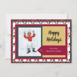 Modern Christmas Holiday Photo Message Red Green