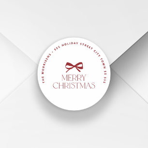 Modern Christmas holiday round return address Classic Round Sticker