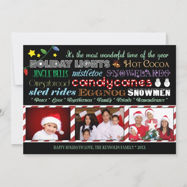Modern Christmas Holiday Subway Art Photo Card (Front)