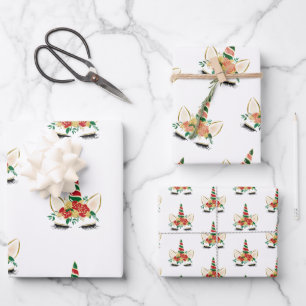 Modern Christmas Holiday Unicorn Wrapping Paper Sheet